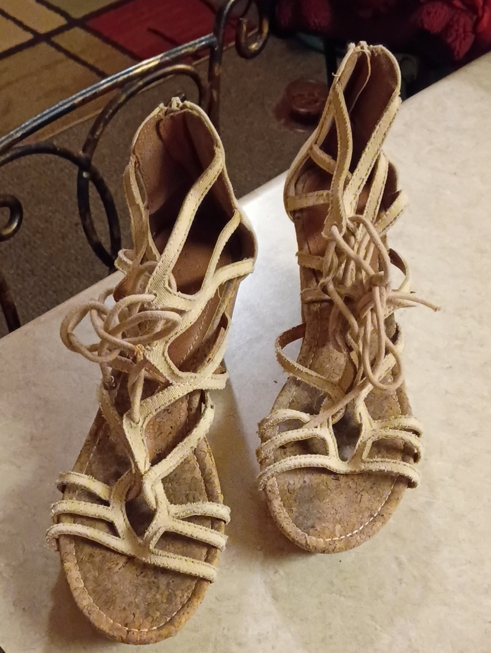 Sugar Women’s Lace-Up Strappy Sandals in Beige Size 9